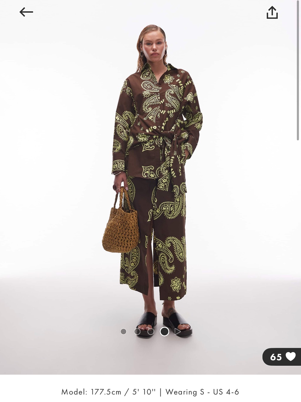 Asos Brown Midi Shirt And Skirt Set With Neon Yellow Paisley Print